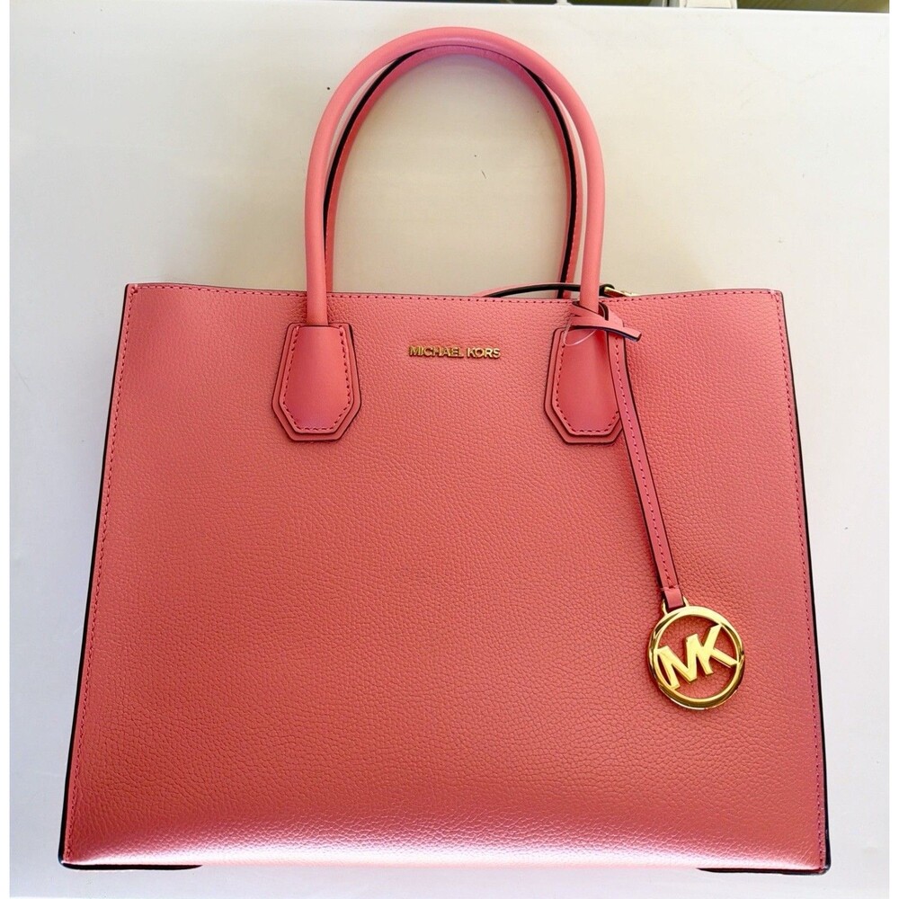 NWT Michael Kors Mercer Large Accordion Tote Pebbled Leather Grapefruit Pink